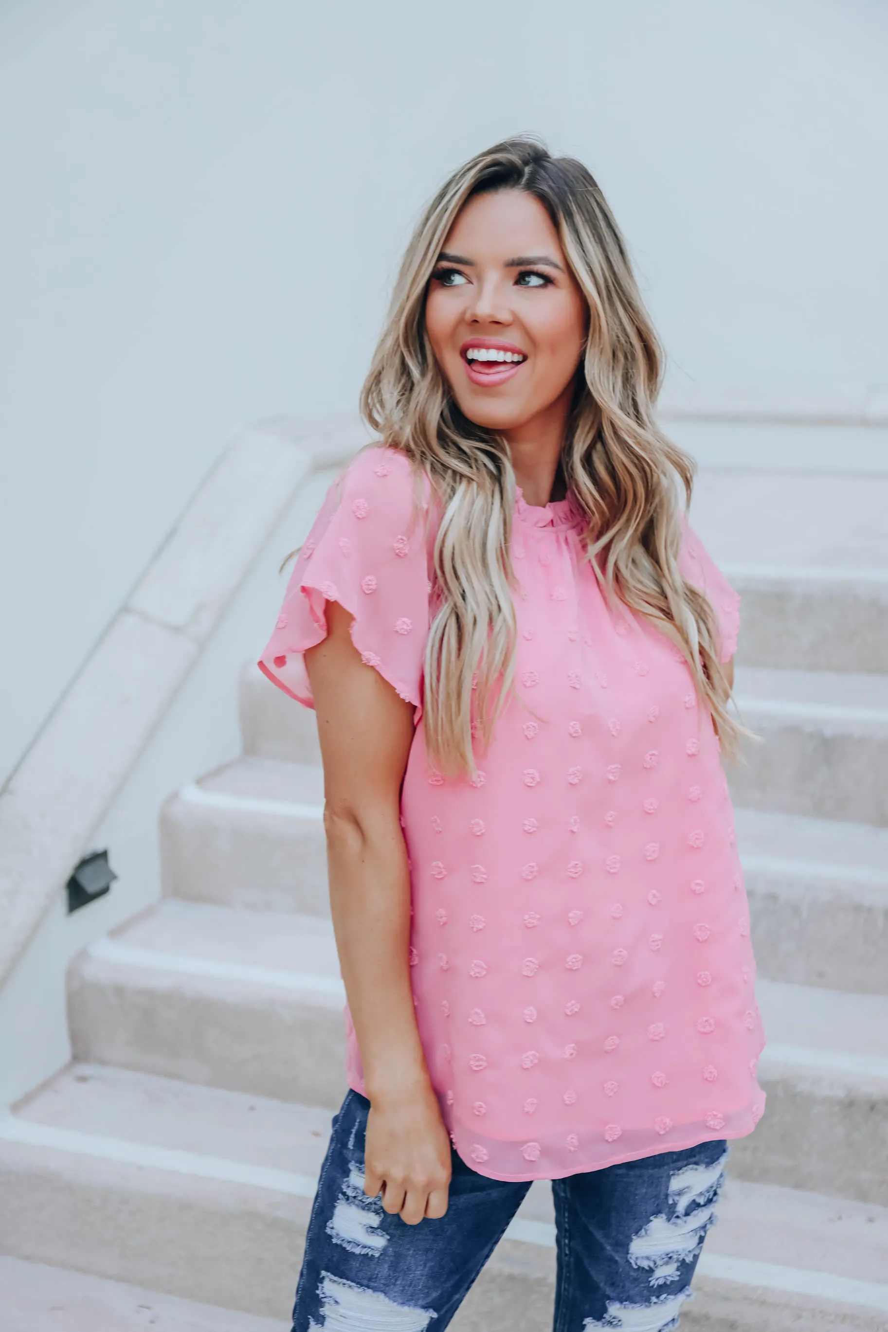 Shaylynn Swiss Dot Chiffon Blouse - Pink